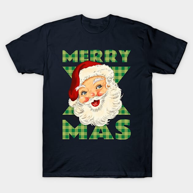 Merry Xmas Vintage Santa Claus (Green) T-Shirt by Whimsical Frank